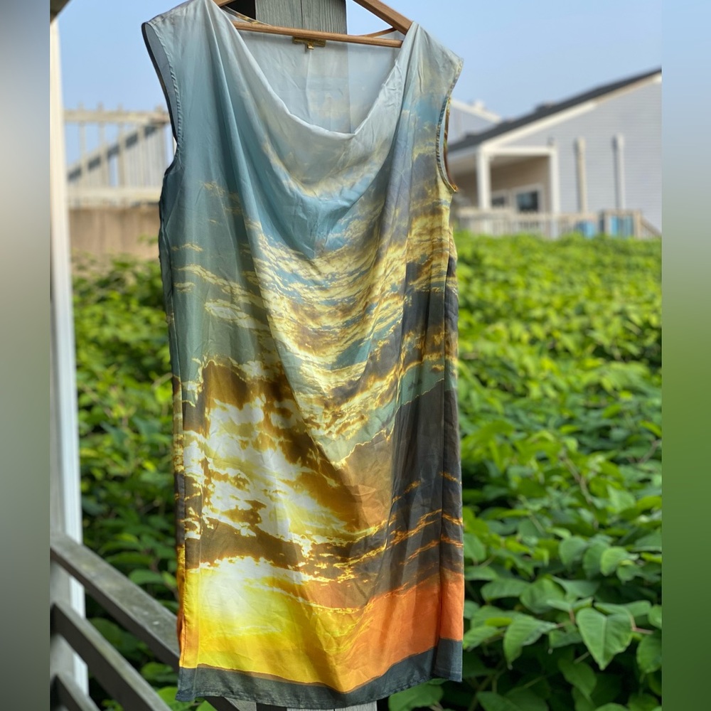 Minnie Rose Pure Silk Sunset Sunrise Print Dress Size Medium M